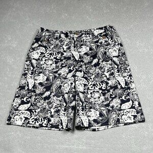 LRL Lauren Ralph Lauren Shorts 12 Black & White Tropical Floral Long Bermuda